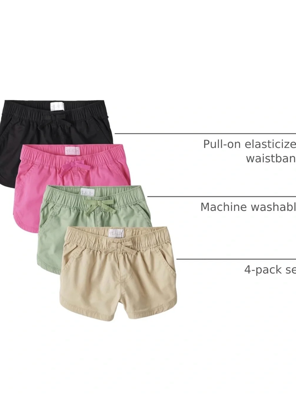 The Children's Place Girls' Shorts Pack - Black, Pink, Green, Tan